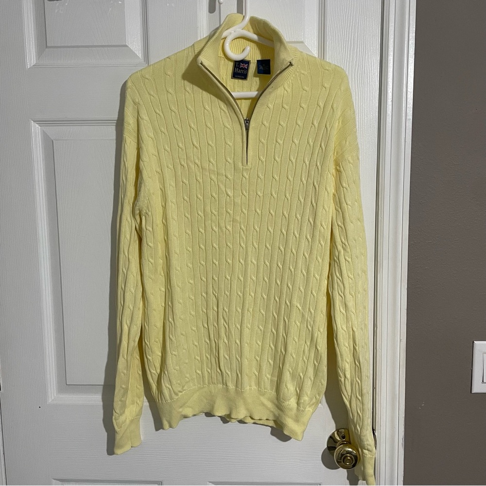T Harris London Sweater Men's Size Medium Yellow Quarter Zip LongSleeve Cotton